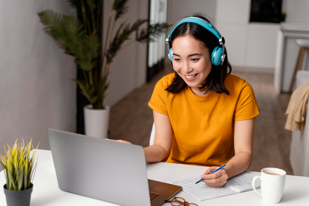 woman attending online class