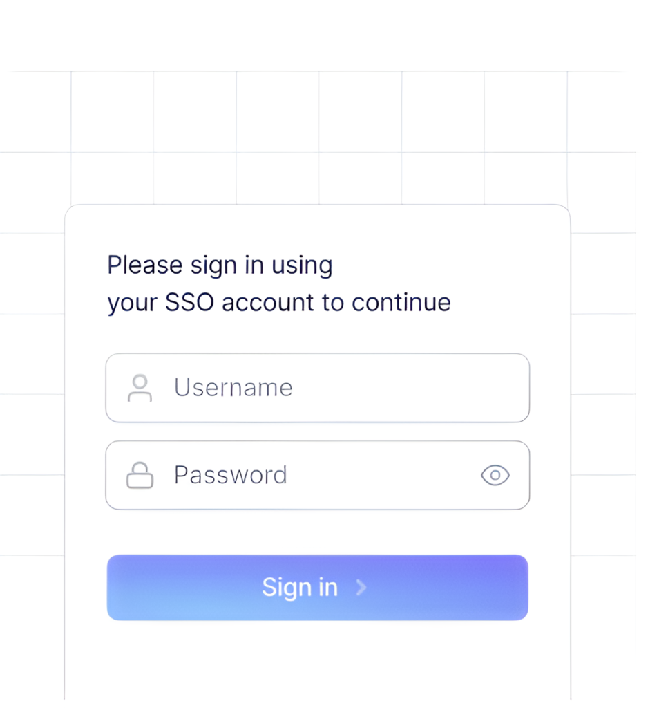 A login form prompts users to sign in with an SSO account, featuring fields for username and password alongside a "Sign in" button, streamlining access for your ecommerce needs.