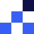 A pixelated image with a checkered pattern, reminiscent of a TEST graphic, consisting of varying shades of blue and black squares.