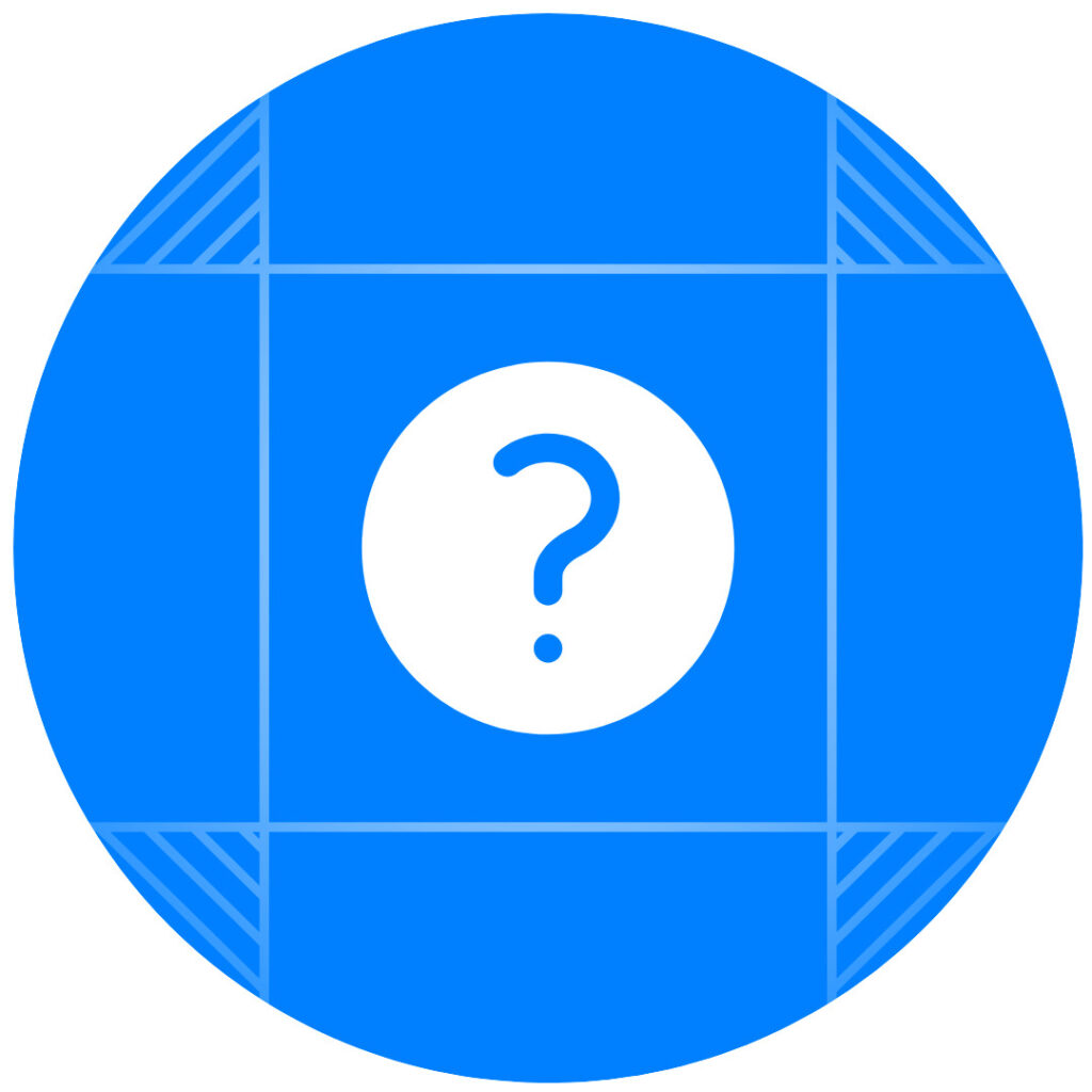 A blue circular graphic with a white question mark in the center, surrounded by lines forming four triangular shapes at the edges, cleverly symbolizes the inquiry and exploration often found in ecommerce.