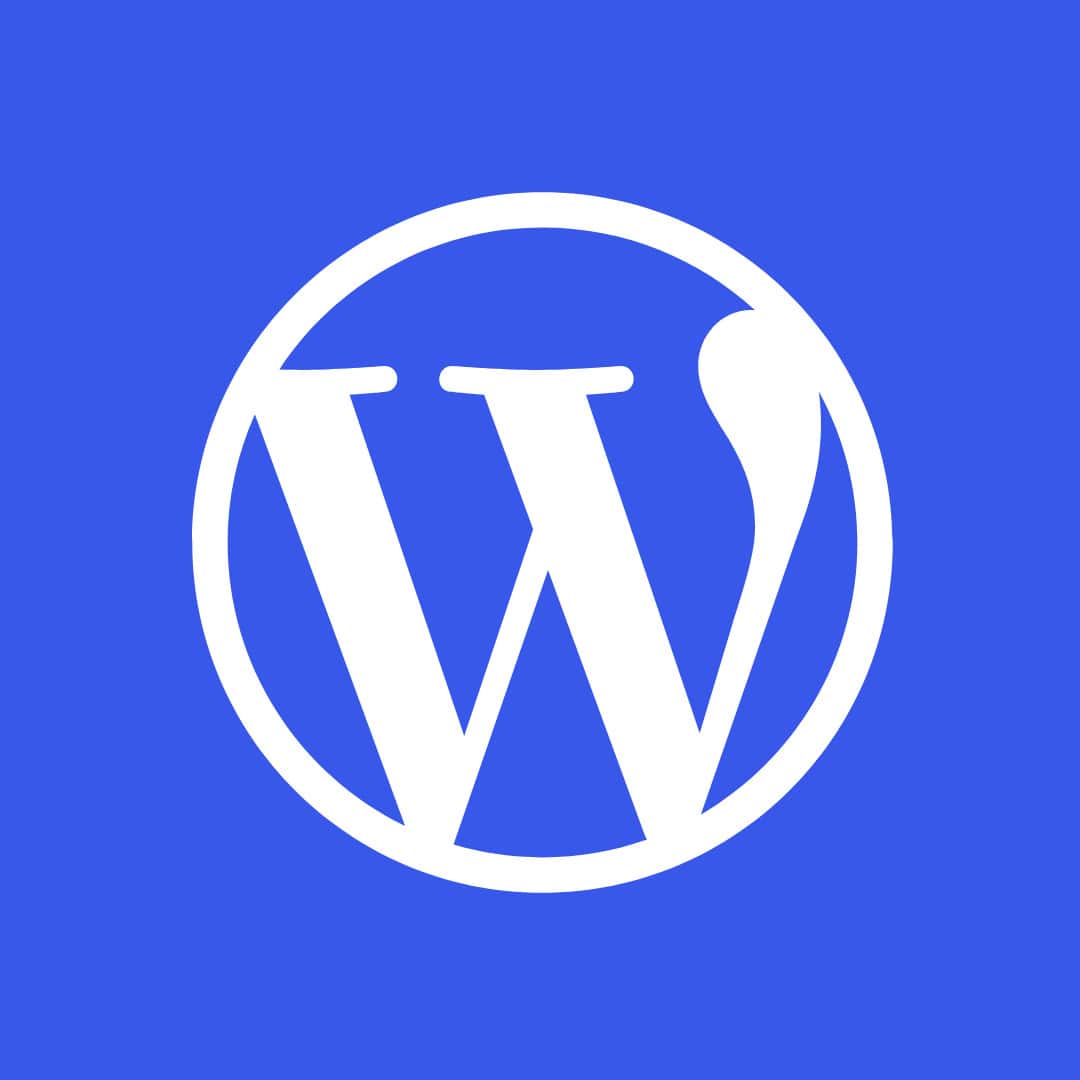 White WordPress logo on a blue background, representing the essence of a London-based WordPress Agency.