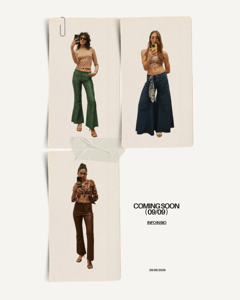 Three women in retro clothing styles are shown on separate clipped and taped cards, with the text "COMING SOON (09/09)" and "08/09/2020" below them—perfect for a vintage-inspired ecommerce launch.
