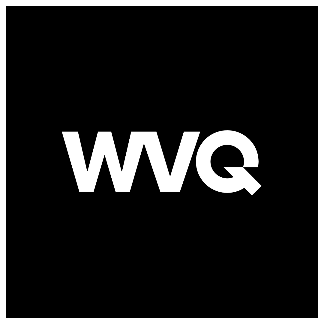 Black background with white letters "WQ" and a white arrow forming a circle starting from the 'Q', perfect for adding a sleek design element to your website's footer to enhance SEO.