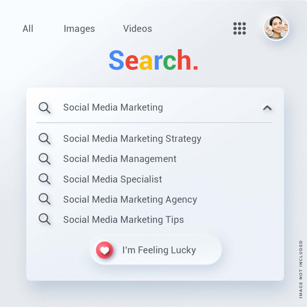 Search social media marketing psd mockup for Keyword Research.