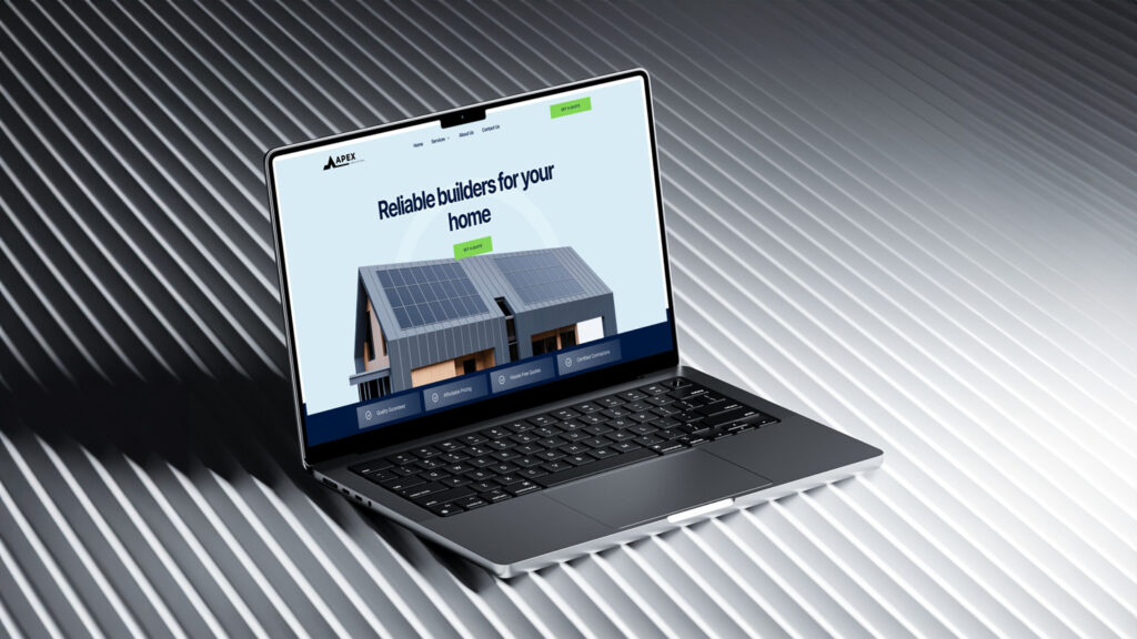 Laptop displaying a home construction services website with a focus on reliability, developed with keen web design.