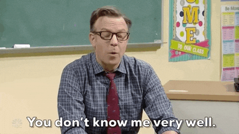 A person with glasses and a plaid shirt sits in a classroom and says, "You don't know me very well. As a small business owner, I'm constantly learning about marketing strategies.